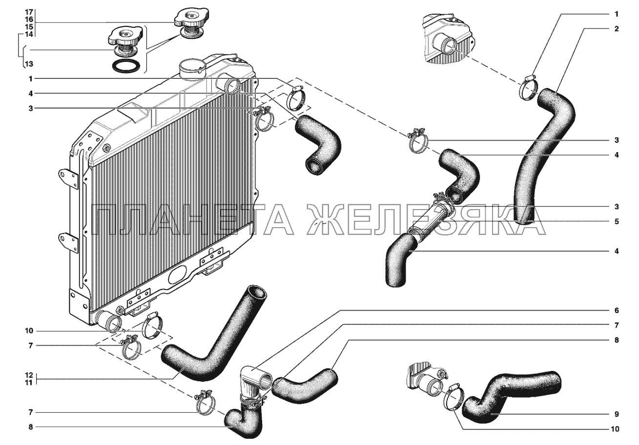 Трубопроводы и шланги, пробка радиатора УАЗ-31519